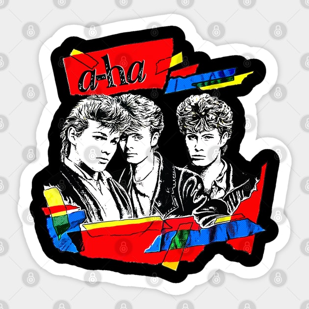 Vintage Styled 80s A-Ha Design (on black) Sticker by DankFutura